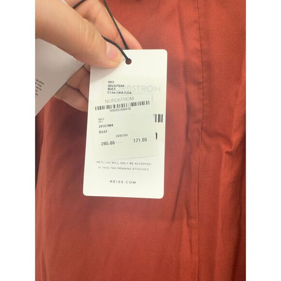 Reiss Women Pleated Midi Rust Linen Blend Skirt High Waisted Tie Waist NWT Sz 0 - Picture 7 of 8